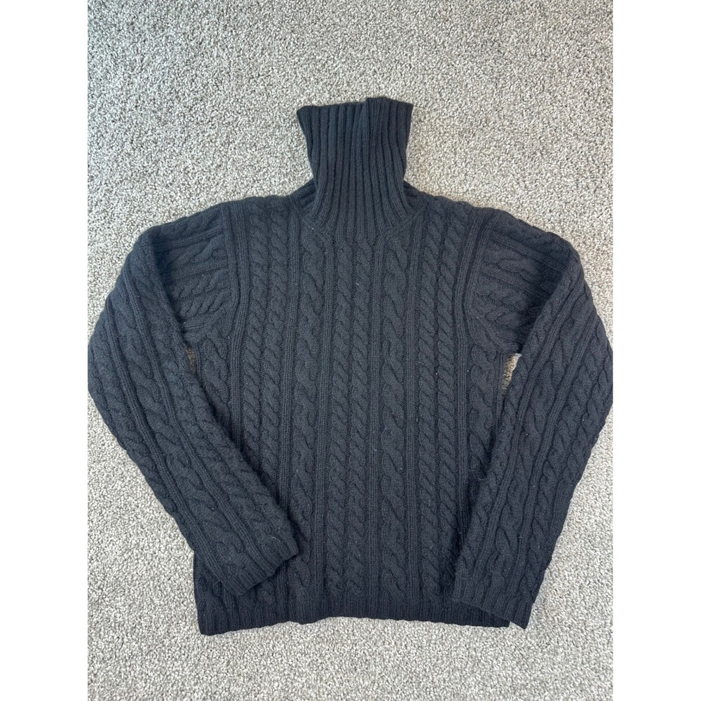 Autumn Cashmere Black 100% Cashmere Cable Knit Turtleneck Sweater XS / Small*